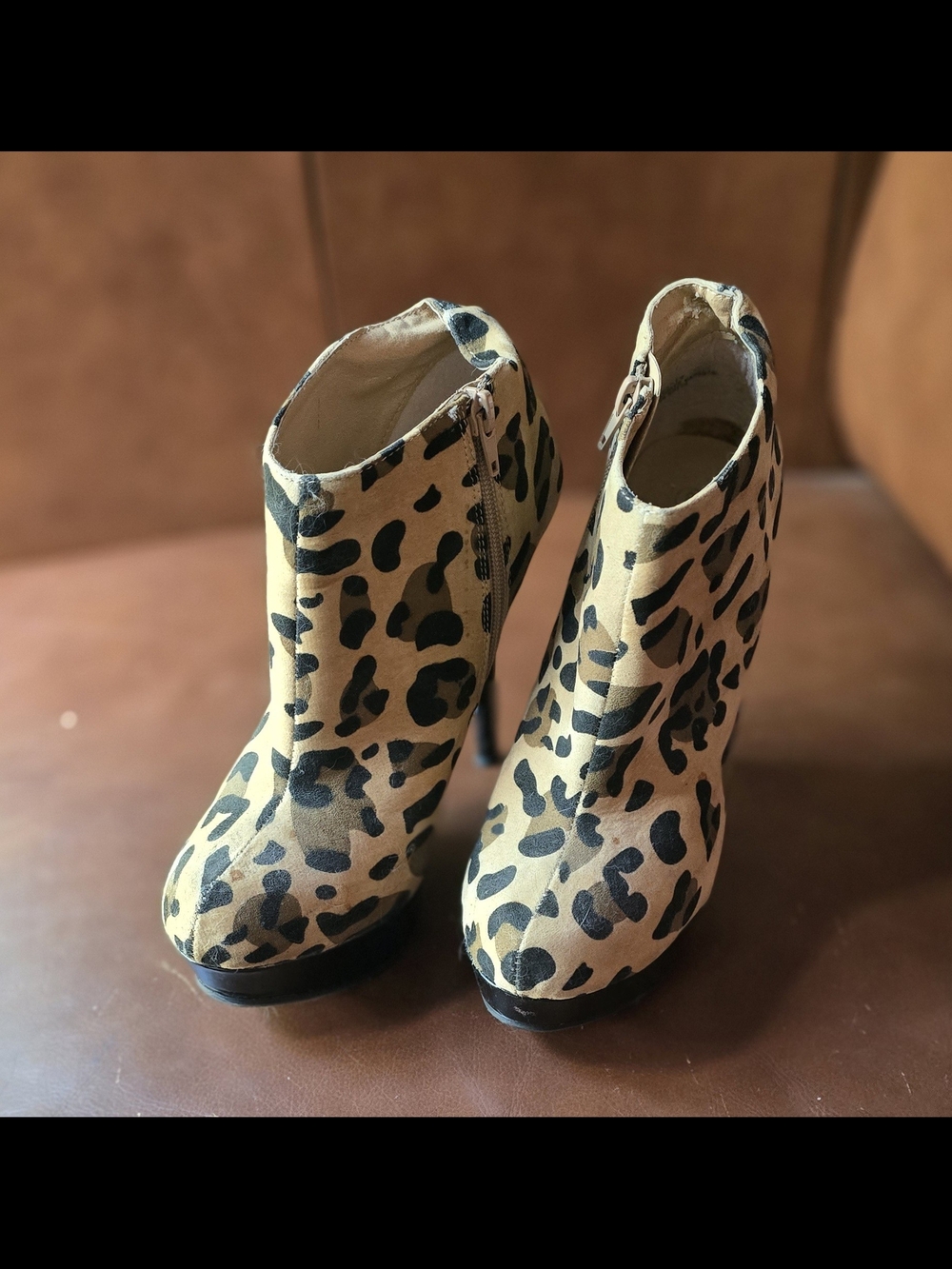 Rouge! Leopard Print Platform Ankle Boots in Tan and Black